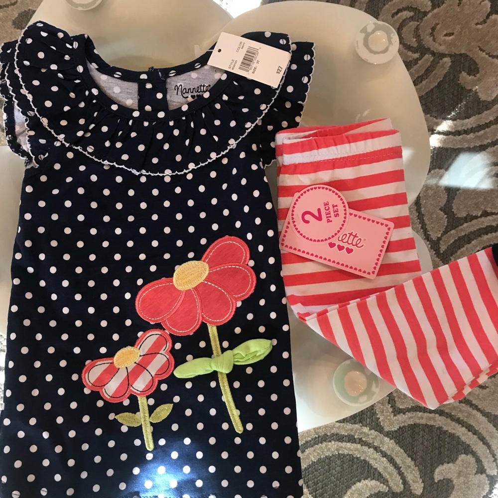 Nannette Kids 2 Piece Navy Dot Tunic Set